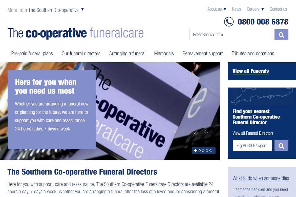 Screen shot of Southern Co-operative Funeralcare home page